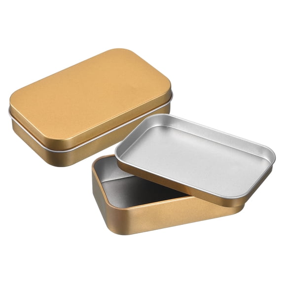 3Pack 3.7x2.4x0.9 Inch Metal Tin Box Containers, Storage Box with Lid, Champagne