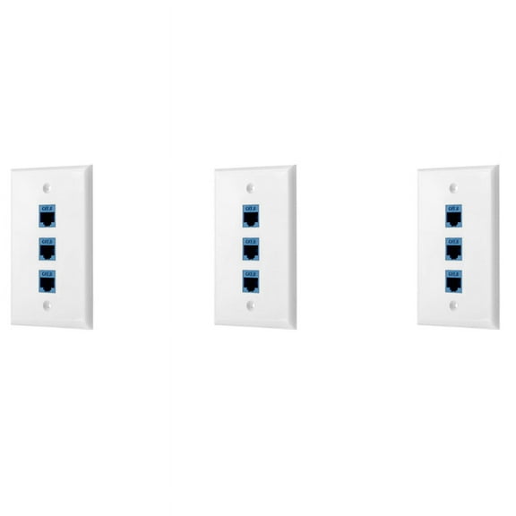 3Pack 3-Port Ethernet Wall Plate, RJ45 Wall Plate with RJ45 Inline Coupler Insert,Cat6 Jack Wall Plate,3x3 Port Ethernet Wall Plate 9xRJ45 Inline Coupler insert 6xscrews,white&blue