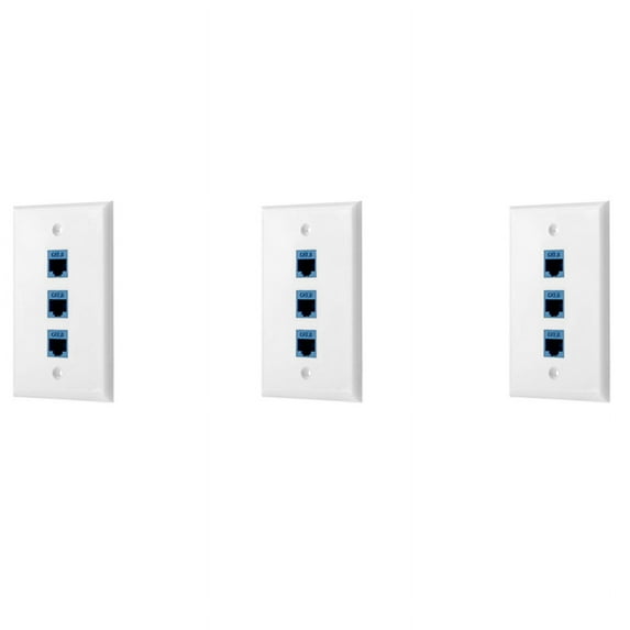 3Pack 3-Port Ethernet Wall Plate, RJ45 Wall Plate with RJ45 Inline Coupler Insert,Cat6 Jack Wall Plate