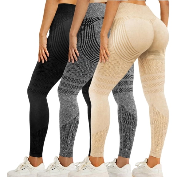 3Pack 3D Anti Cellulite Circulation Compression Leggings for Women, High Waisted Hip Lifting Quick Dry Yoga Pants