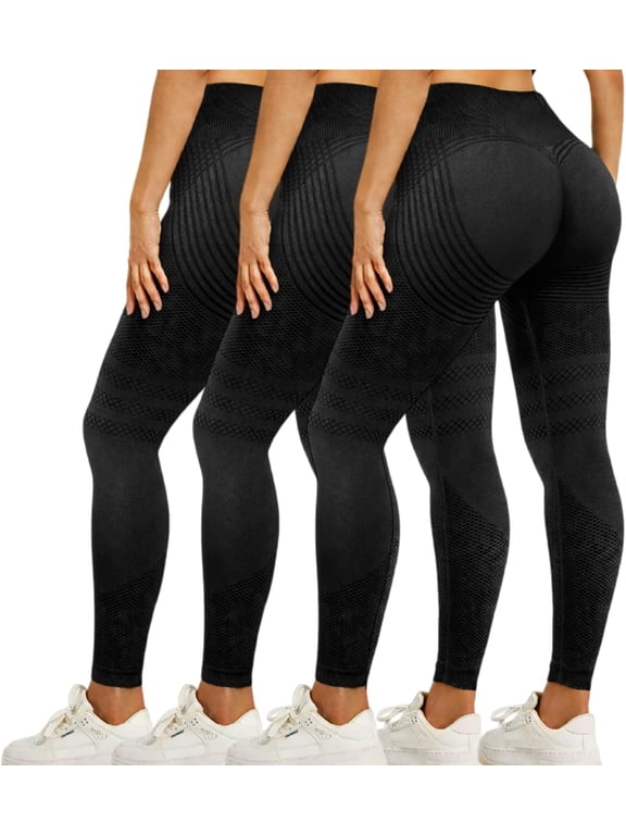 3Pack 3D Anti Cellulite Circulation Compression Leggings for Women, High Waisted Hip Lifting Quick Dry Yoga Pants