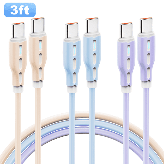 OWNTECH 3Pack 3FT USB C to USB C Cable Fast Charging Cord Compatible with Samsung Galaxy iPhone 15/16-Muticolor