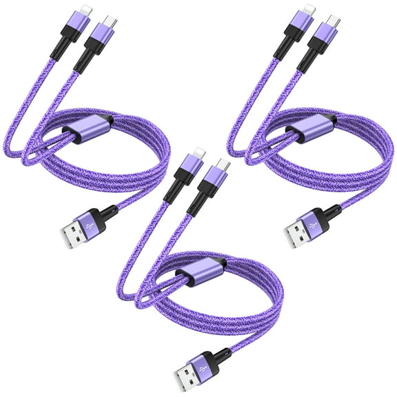 Zacenei 3Pack-4FT iPhone Charger Cable & USB-C Cable,2-in-1 Android & iPhone Multi Charging Cable Type C Charging Cord Nylon 3A Fast Charging Wire Power Cords Compatible for iPhone Android Samsung