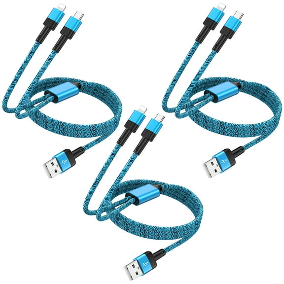 Zacenei 3Pack-4FT iPhone Charger Cable & USB-C Cable,2-in-1 Android & iPhone Multi Charging Cable Type C Charging Cord Nylon 3A Fast Charging Wire Power Cords Compatible for iPhone Android Samsung