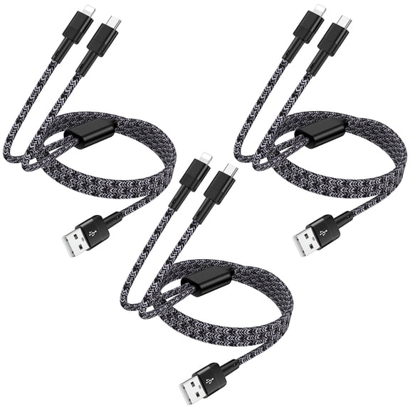 Zacenei 3Pack-4FT iPhone Charger Cable & USB-C Cable,2-in-1 Android & iPhone Multi Charging Cable Type C Charging Cord Nylon 3A Fast Charging Wire Power Cords Compatible for iPhone Android Samsung
