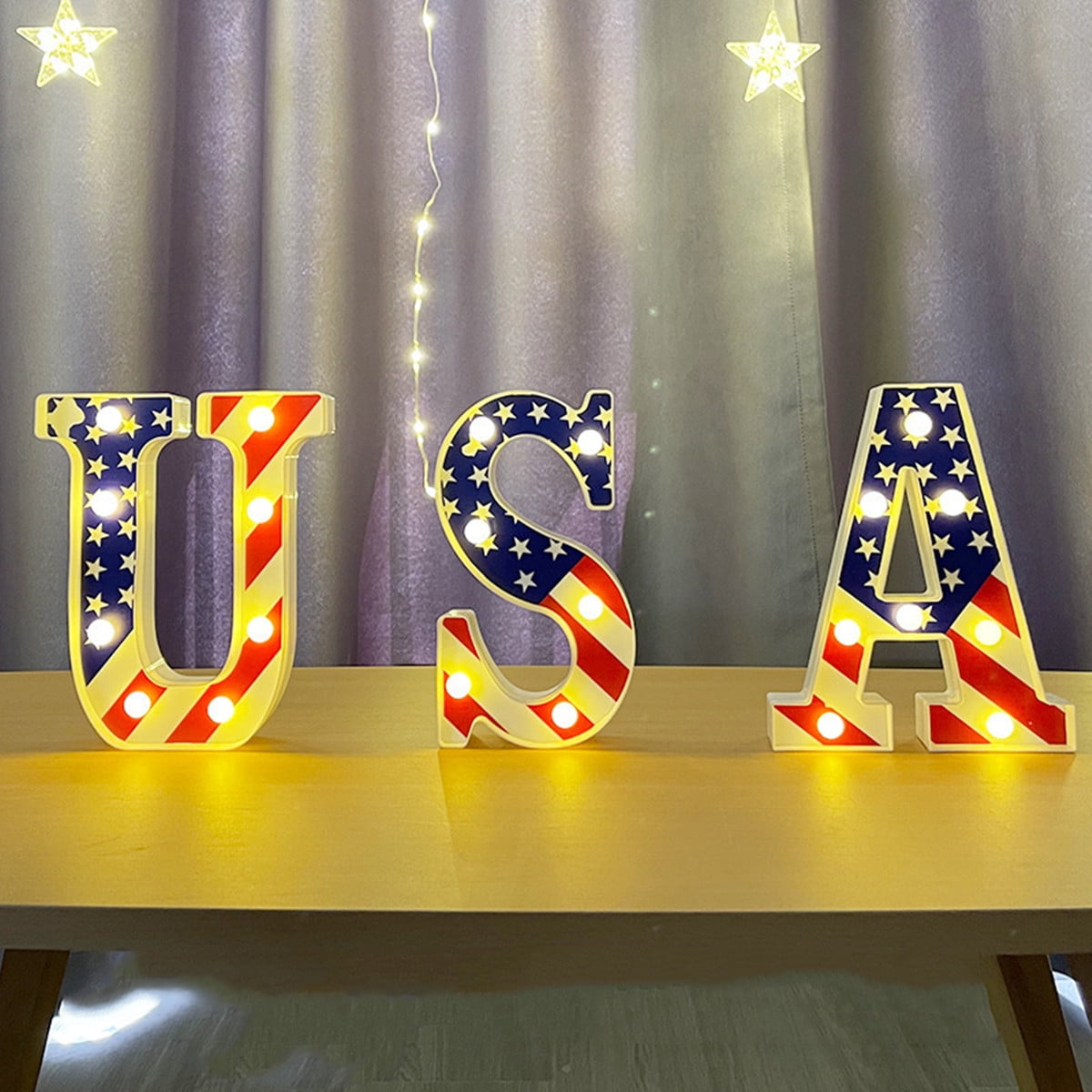 3Pack 4th of July Decorations,Red White and Blue Lights USA Letter Lamp