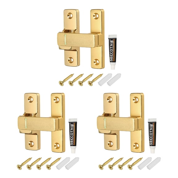 3Pack 90/180 Degree Positioning Gate Latch, Zinc Alloy Flip with Handle, Heavy Duty Lock Bolt for Barn Cabinet Wood Fence Garage, Garden, Fence, Gold
