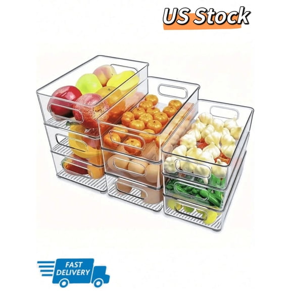 3Pack Acrylic Stackable Refrigerator Storage Box, Transparent Kitchen Storage Box With Handle, Suitable For Food Storage Room, Cabinet, Shelf, Drawer, Freezer