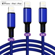 Cshidworld 3Pack [Apple MFi Certified] Lightning Charger Cables 3/6/6ft, Nylon Fast Charging Cord Compatible with iPhone 13/13 pro/12/11/11 Pro/X/Xs Max/XR/ iPad Air 2 /Mini Airpods,Blue