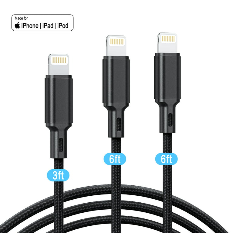 3Pack [Apple MFi Certified] iPhone Charger Cables (3/6/6ft), Lightning Cable  Nylon Fast iPhone Charging Cord Compatible for iPhone 13/13 pro/12/11/11  Pro/X/Xs Max/XR/ iPad Air 2 /Mini Airpods(Black) 