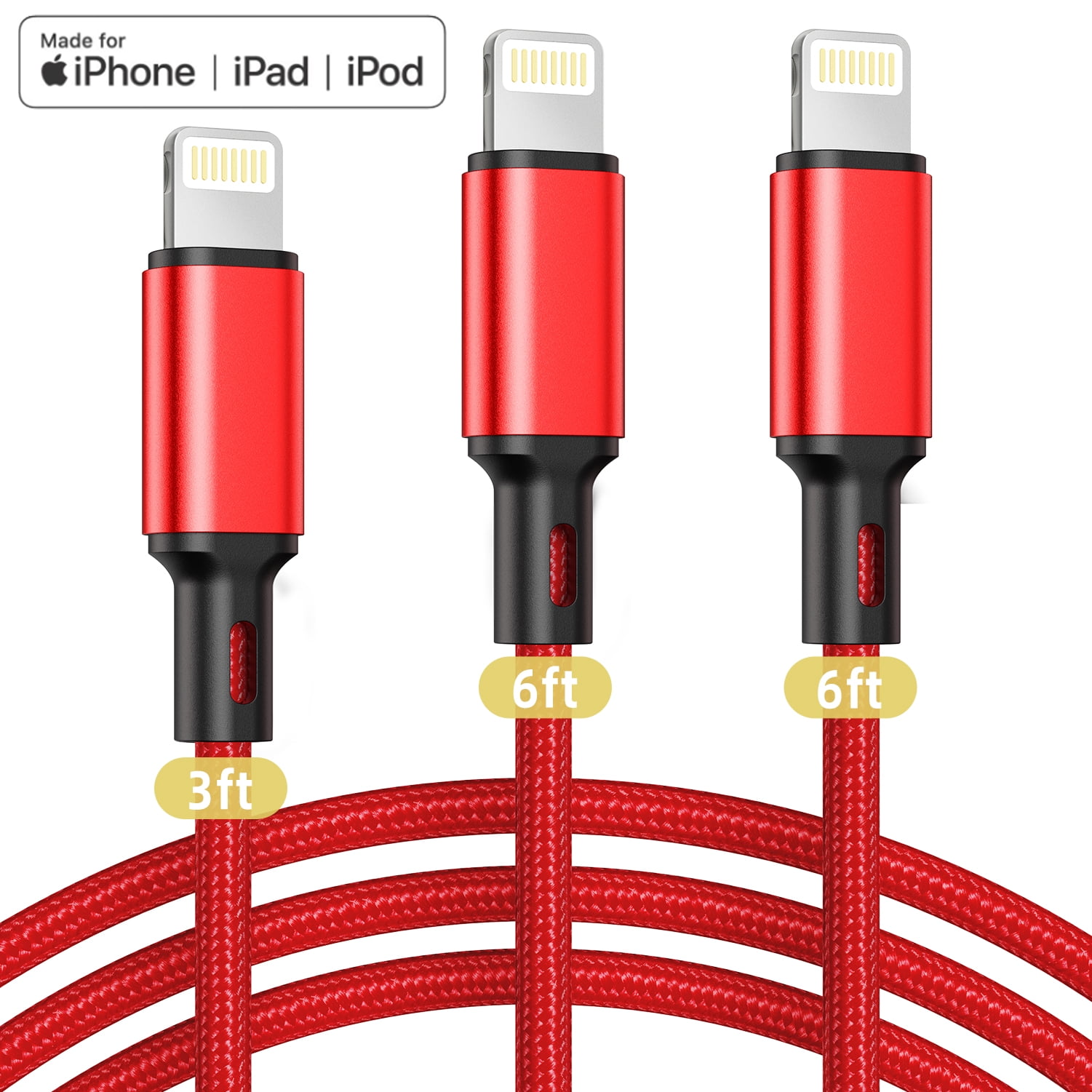 3Pack [Apple MFi Certified] iPhone Charger Cables (3/6/6ft), Long Lightning  Cable Nylon Fast iPhone Charging Cord Compatible for iPhone 13/13 pro/12/11/11  Pro/X/Xs Max/XR/ iPad Air 2/Mini Airpods 