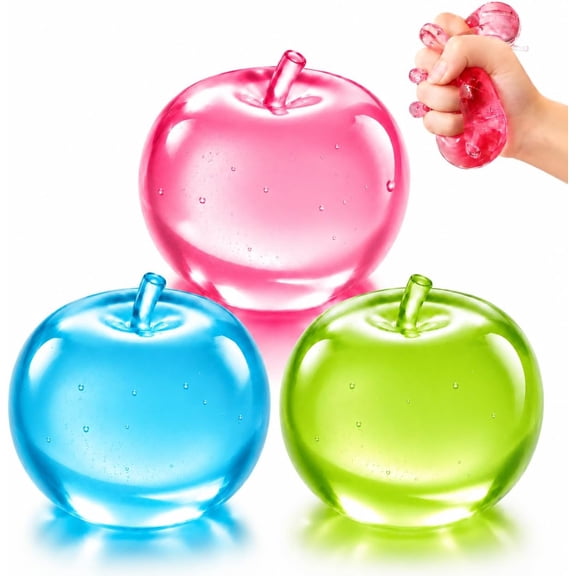 3Pack Apple Squishy,Clear Squishies Fruit Stress Balls Fidget Sensory Toys | Kawaii Realistic Apple Fruit Squishy's Squeeze Novelty Toys for Teens Adults Anxiety Relief Party Favors Stocking Stuffers