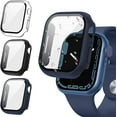 thumbnail image 1 of [3Pack] for Apple Watch Screen Protector Case Series 8 7 45mm, iWatch Protective Face Cover, Tempered Glass Film Hard PC Bumper for Women Men, Ultra-Thin Guard (45 mm, Clear/Black/Blue), 1 of 5