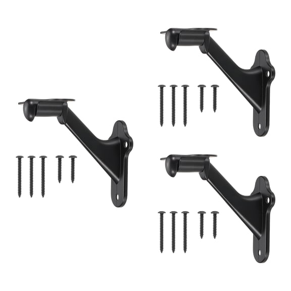 3Pack Black Handrail Bracket, 3 Inch Heavy Duty Stair Railing Brackets Stair Support Banister Hardware for Home Office Indoor & Outdoor Stairways