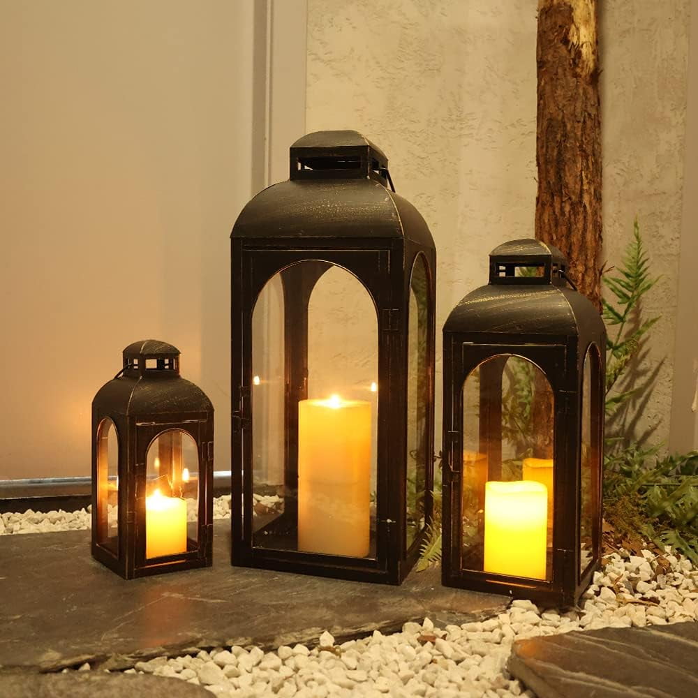 3Pack Black Outdoor Lanterns for Front Porch, 25" Large Flameless ...