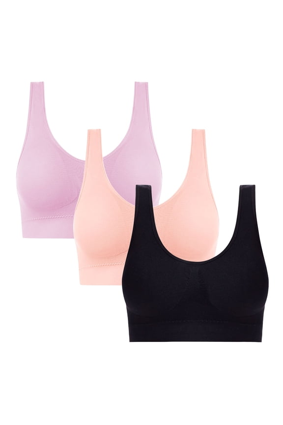 3Pack Bras for Womens Stretchy Comfy T-Shirt Bra Push Up Full Coverage Everyday Wireless Bralettes Underwear Pink Small