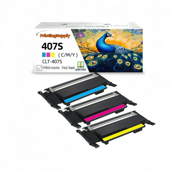3Pack CLT-407S C/M/Y Toner Cartridge Compatible for Samsung CLP320 CLP325 CLX3180 CLX3185 CLP326