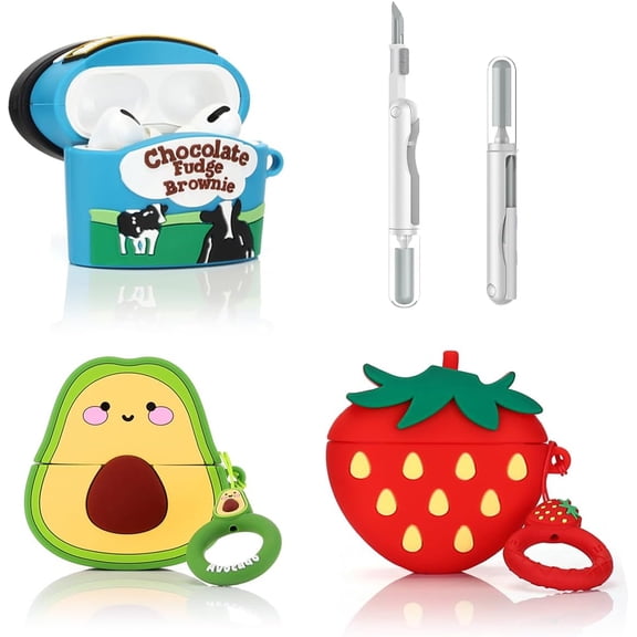(3Pack) Case for AirPods Pro 2nd/1st Generation with Cleaning kit, Cute Skin Design Silicone Cartoon Charging Case Protective Covers with Keychain for AirPods Pro 2/Pro Earbuds