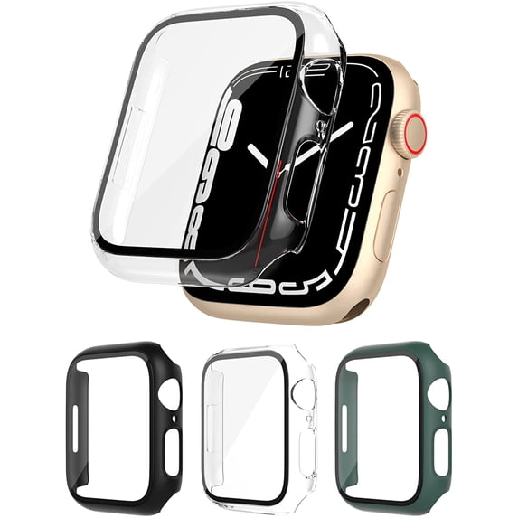 3 PCS Case for Apple Watch Series 7 41mm with Tempered Glass Screen Protector, Hard PC Shockproof Protective Cover for iWatch 7 41mm Accessories (Black+Clear+Green)