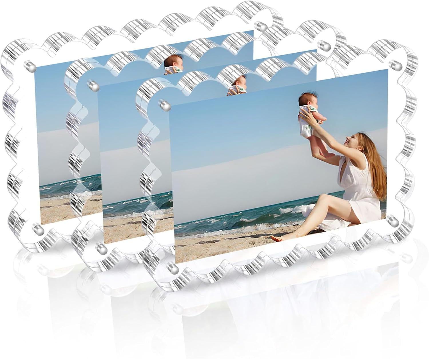 3Pack Clear Magnetic Picture Frames 5×5 Inch - Scalloped Picture Frame ...