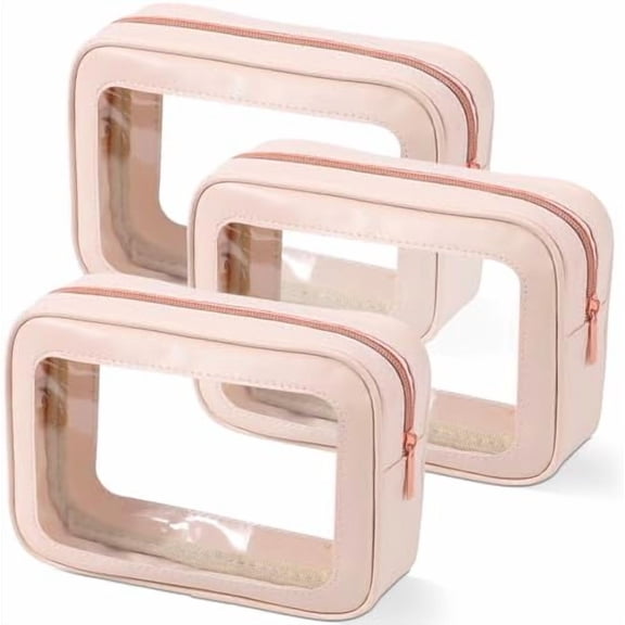 3Pack Clear Toiletry Bag,TSA Approved Travel Makeup Pouch with Zipper for Cosmetics and Toiletries，Diaper Bag Organizer Pouch Set，Women's Purse Organizer and Clear Car Bag