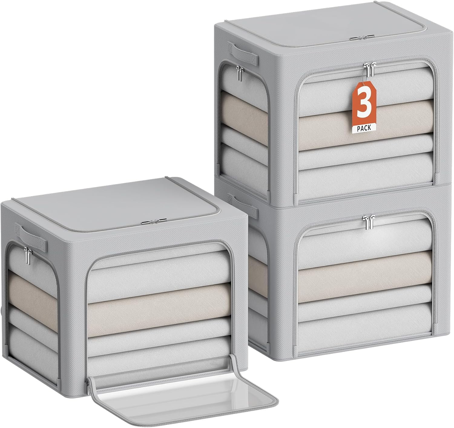 3Pack Clothes Storage Bins - Oxford Frame Storage Box Foldable ...