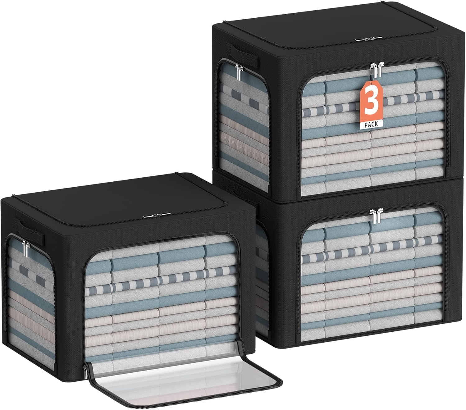 3Pack Clothes Storage Bins - Oxford Frame Storage Box Foldable ...