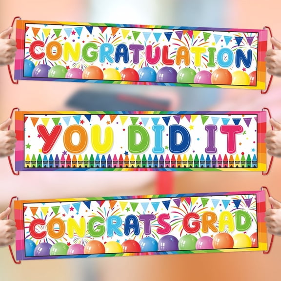 3Pack Congratulations Handheld Backdrop Banner Graduation Party Photo Prop Wedding Birthday Anniversary Retirement Celebration Decor Party Supplies-You Did It-Congratulations Banner for Prom