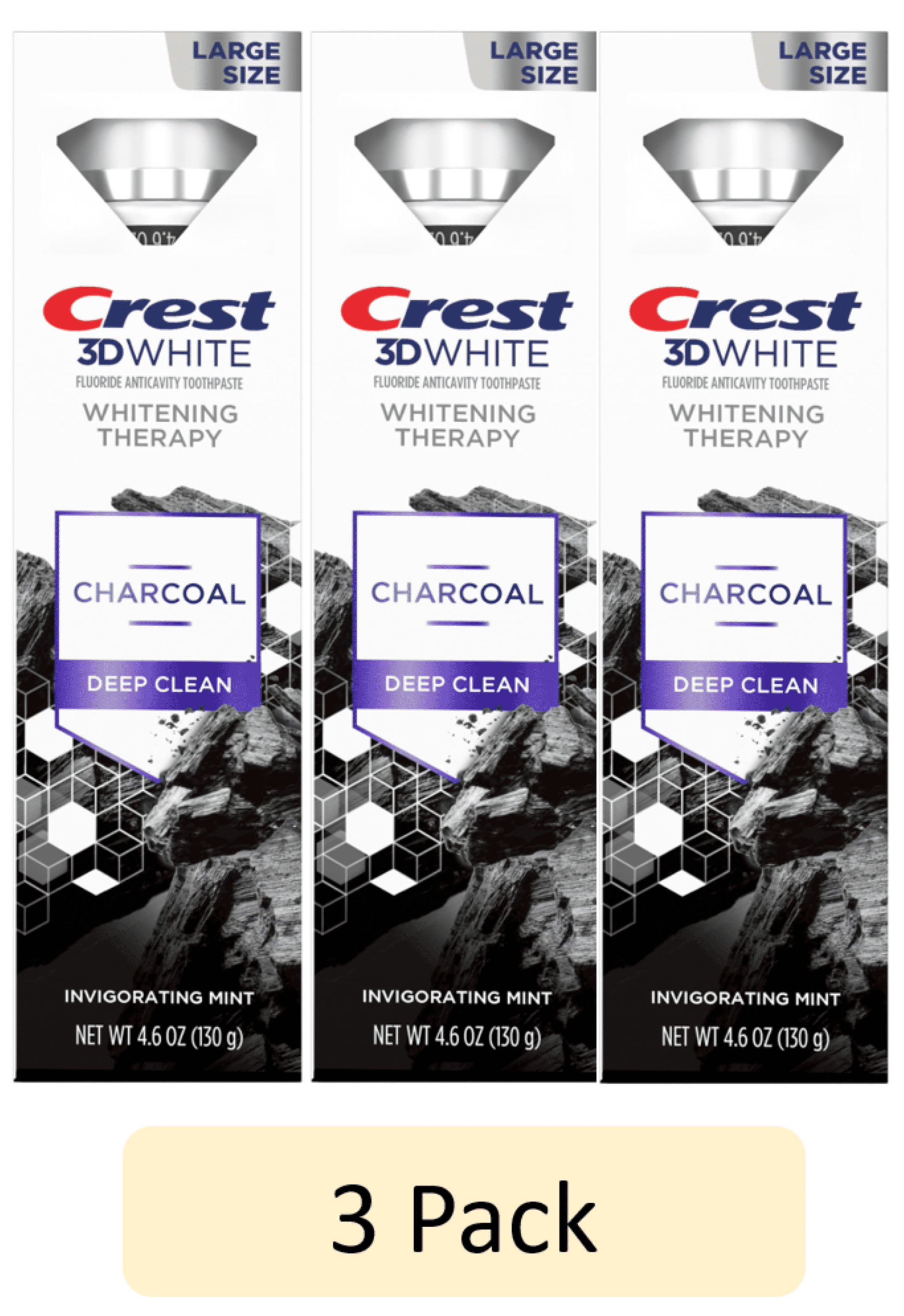 (3Pack) Crest 3D White Whitening Therapy Charcoal Deep Clean Invigorating Mint Toothpaste, 4.6 oz