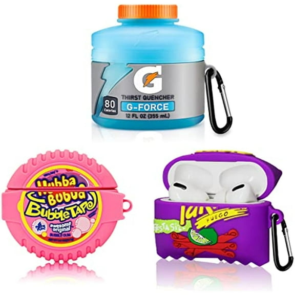[3Pack] Cute Cover AirPods Pro Case, Sport Water+ Purple Potato+Bubble Gum Air pods Pro Silicone Case Funny 3D Cartoon Food Design for Apple AirPods Pro Charging Case for Boys Girls Kids
