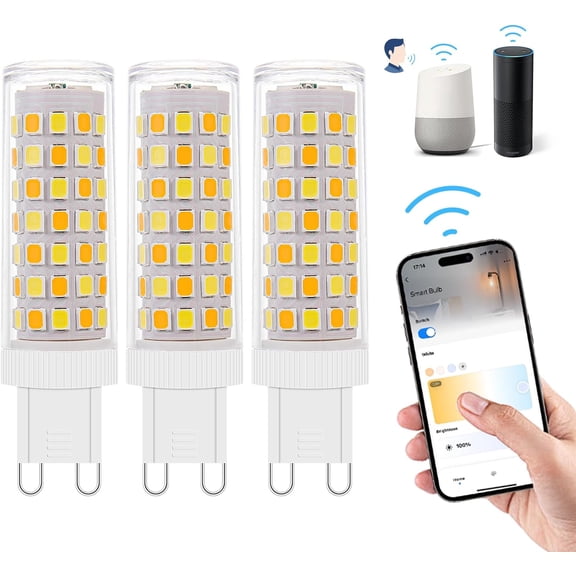 3Pack Dimmable Wi-Fi Smart LED Bulbs with G9 Base,Compatible with Amazon Alexa and Google Assistant-Warm to Cool White(2700K-6000K),Adjustable Brightness From 1%-100% (120V,0.4-4.7W,40LM-450LM)