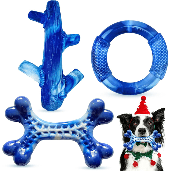 Dog Toys for Aggressive Chewers 3 Pack, Tough Dog Toys for Large Dogs Chew Toys Keep Them Busy, Bacon Flavor, Blue