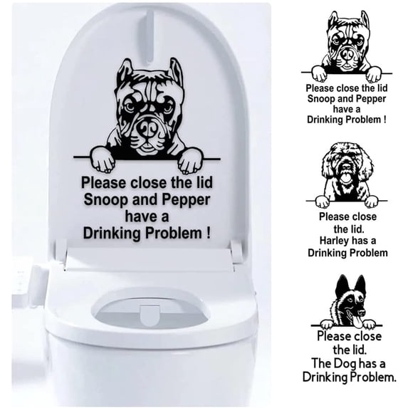 3Pack Dog Toilet Stickers, Please Close The Lid Toilet Sign Dog Drinking Problem, The Dog Has A Drinking Problem Toilet Sticker, Please Close Lid Sticker, Toilet Seat Sticker Decals