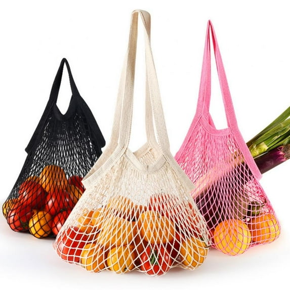 3Pack Ecology Reusable Cotton Mesh Grocery Bags,Portable Short Handle Net Tote with Grips for Grocery Shopping,Mesh Bag for Grocery Shopping,Beach,Toys,Storage,Fruit,Vegetable and Market