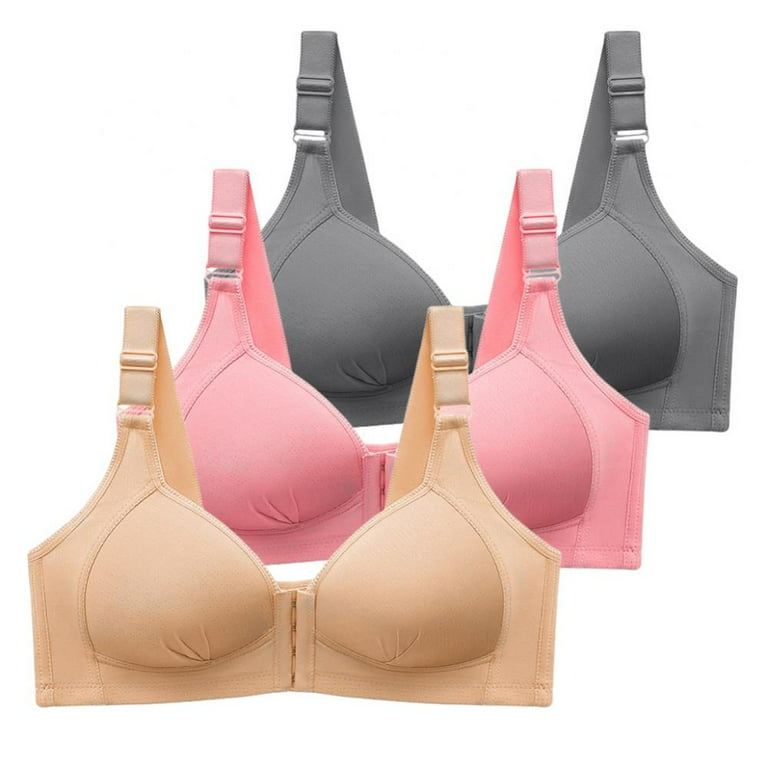3Pack Everyday Cotton Front Closure Bras - Women's Front Easy Close Builtup  Sports Push Up Bra with Padded