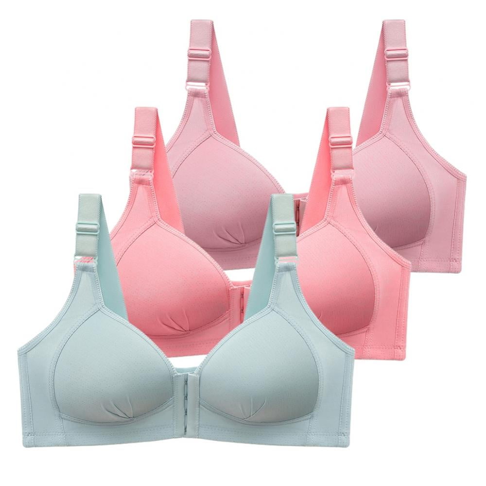 3Pack Everyday Cotton Front Closure Bras - Women's Front Easy Close Builtup  Sports Push Up Bra with Padded 