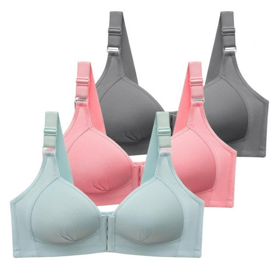 3Pack Everyday Cotton Front Closure Bras - Women's Front Easy Close Builtup Sports Push Up Bra with Padded