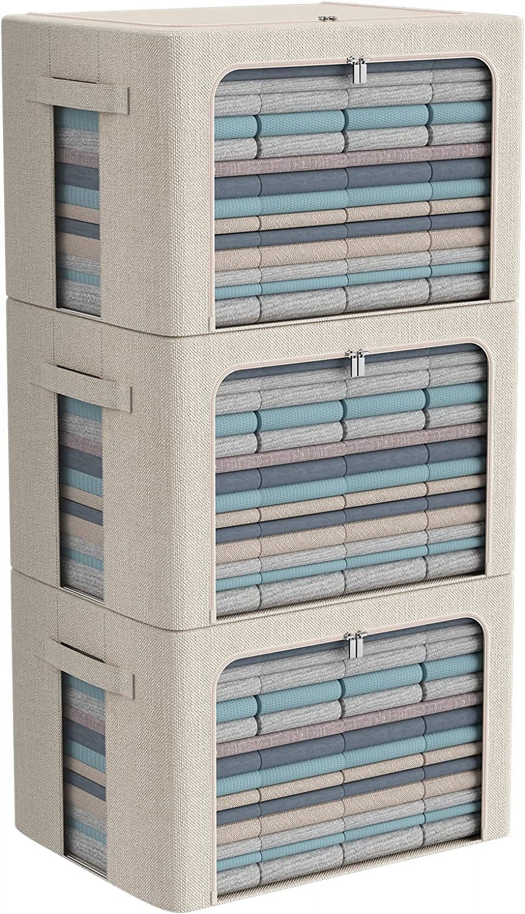 3Pack Foldable Storage Bins - Frame Storage Box Linen Fabric Stackable ...