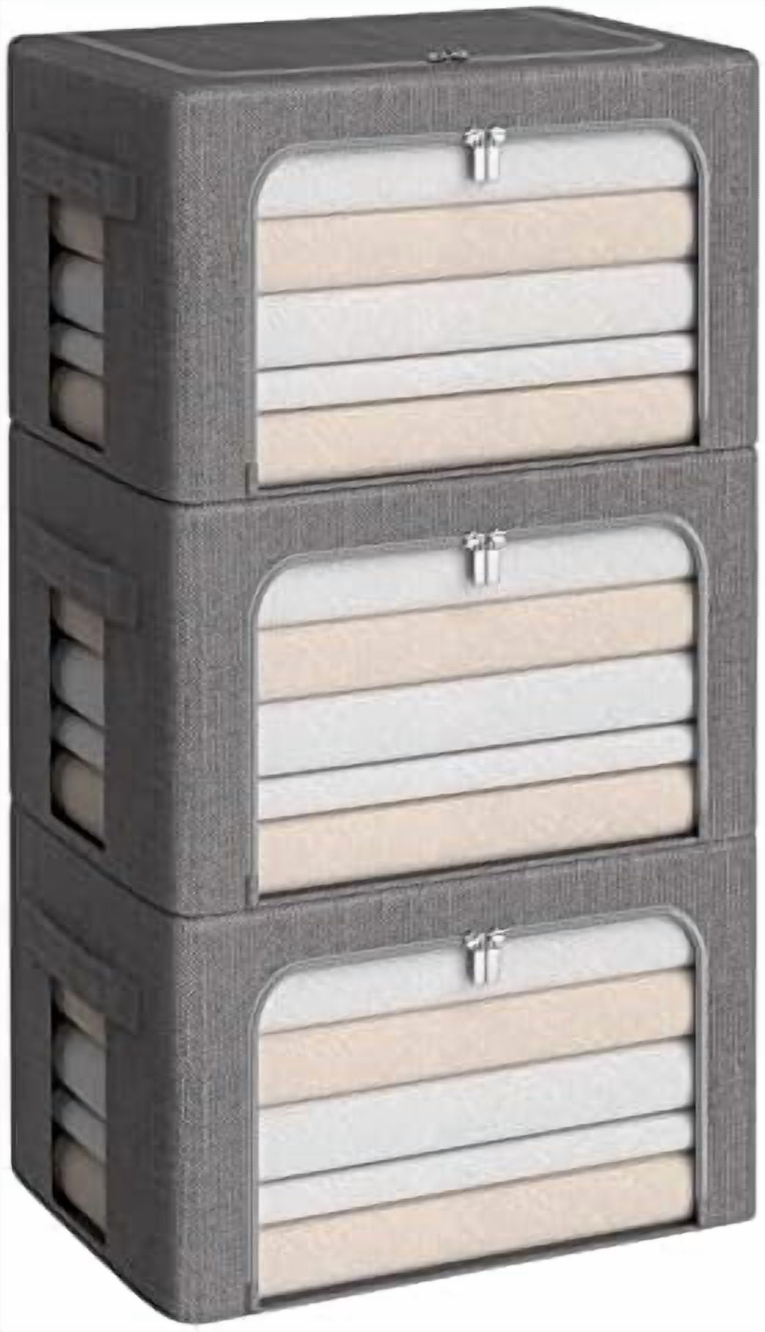 3Pack Foldable Storage Bins - Frame Storage Box Linen Fabric Stackable ...