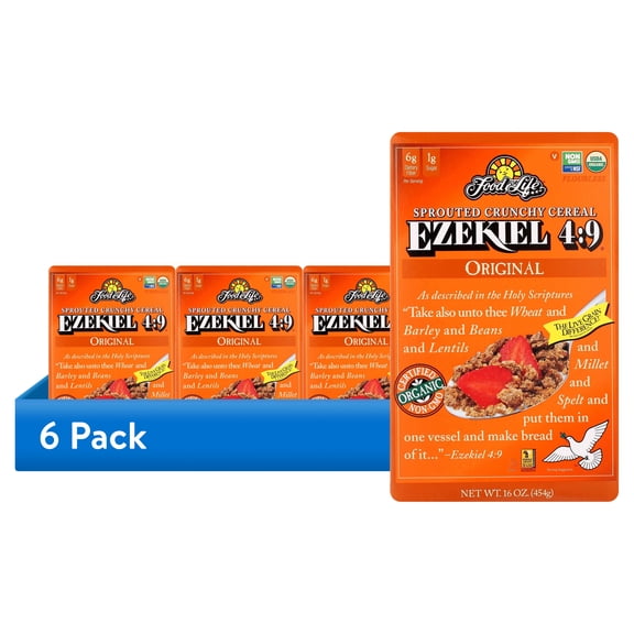 (6 pack) Food For Life Baking Co. Cereal Organic Ezekiel 4 Sprouted Whole Grain Original, 16 oz