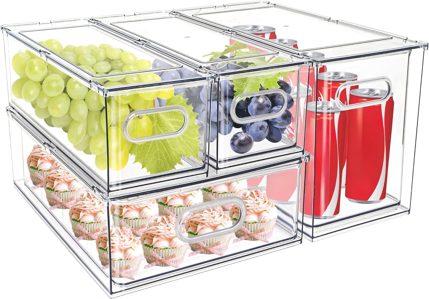 3Pack Fridge Organizer Drawer Divider Cube Pull-Out Bins Clear Food ...