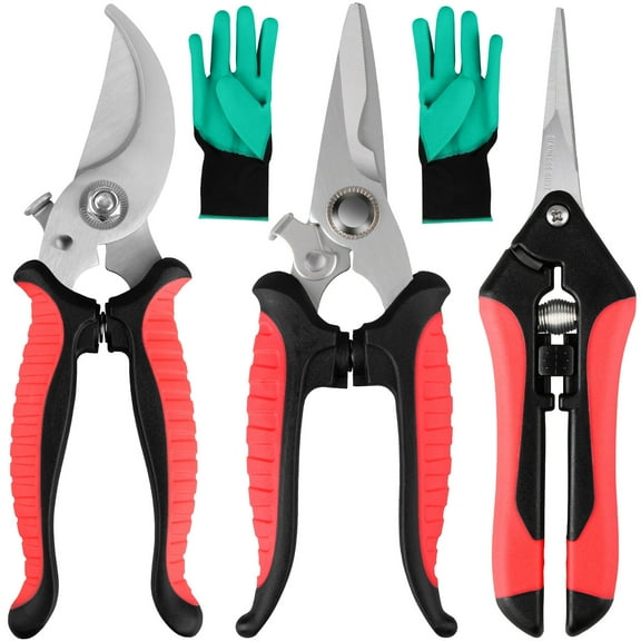3Pack Garden Pruning Shears,HopePow Gardening Shears Clippers for Tree Pruning Stainless Steel Cutter Scissors Set Trimmer Kit,Plant Pruning Shears for Pruners Gardening Heavy Duty Garden Tools,Red