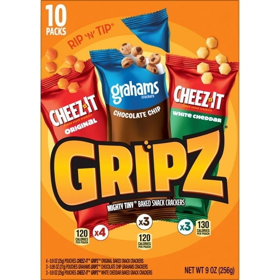 3Pack) Gripz Variety Pack Mini Baked Snack Crackers, Sweet and
