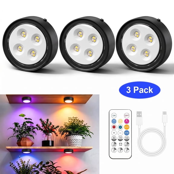 3Pack Grow Light for Indoor Plants, Rechargeable Grow Lights for Indoor Plant Full Spectrum, Wireless Plant Growth Lights for Indoor with Timer & Remote, Stepless Dimming