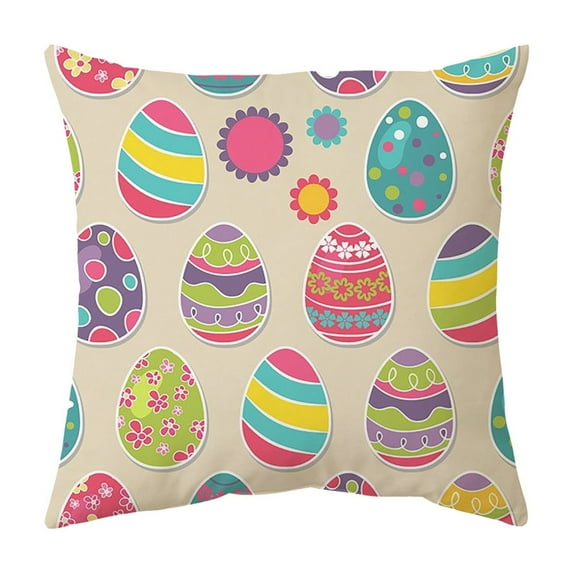 3Pack Happy Easter Hunny Bunny Multi-Color Throw Pillow Covers, 18"x18" Easter Eggs Bunny Spring Cushion Case for Sofa Couch, for Home Bed Holiday Farmhouse Outdoor Decoration