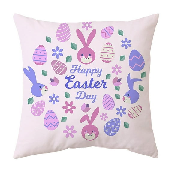 3Pack Happy Easter Hunny Bunny Purple Throw Pillow Covers, 18"x18" Easter Eggs Bunny Spring Cushion Case for Sofa Couch, for Home Bed Holiday Farmhouse Outdoor Decoration