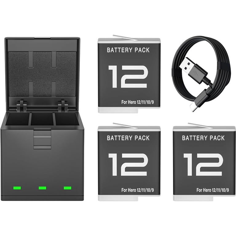 3Pack Hero 12 Batteries for GoPro Hero 12 Black Camera with 3 