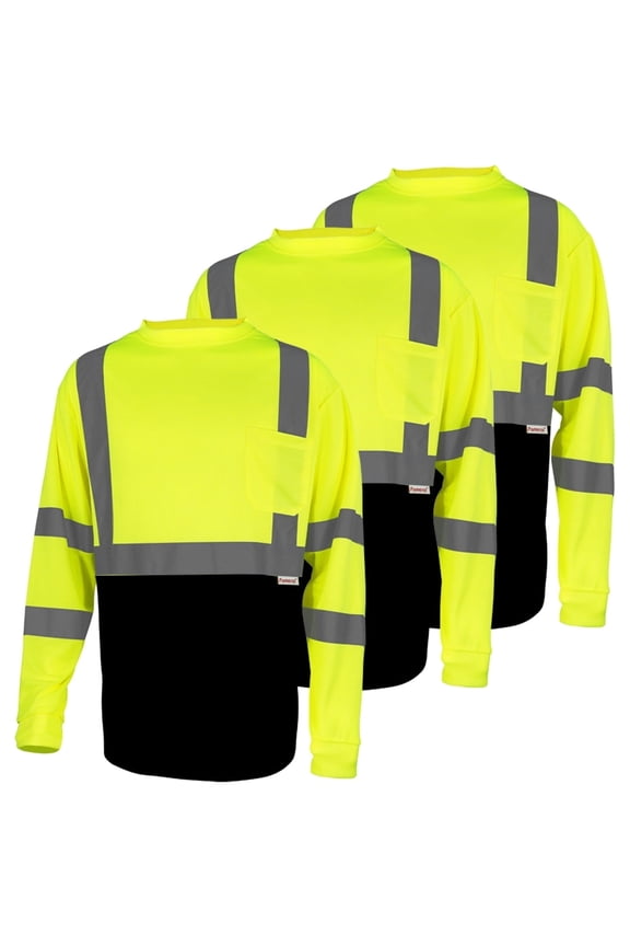 Hi-Vis Safety Shirt Long Sleeve Class 3 Reflective Work T-Shirt 3-Pack Yellow/Orange