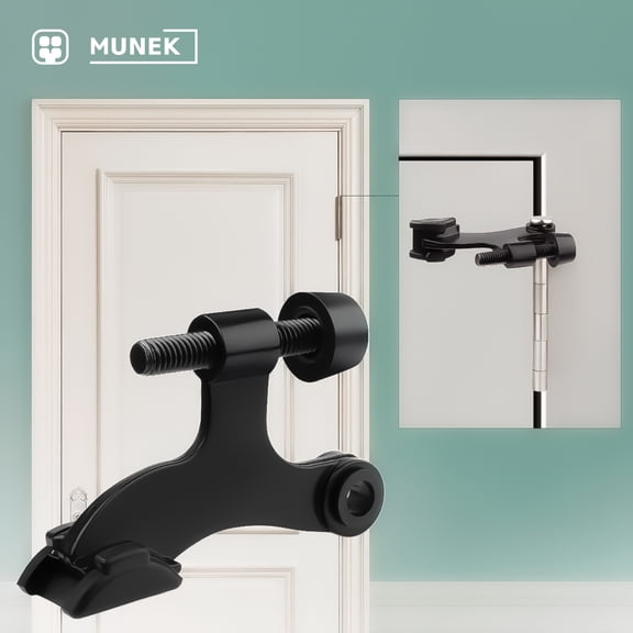 MUNEK Hinge Pin Door Stopper, Adjustable Black Door Stop with White Rubber Tips, 3 Pack