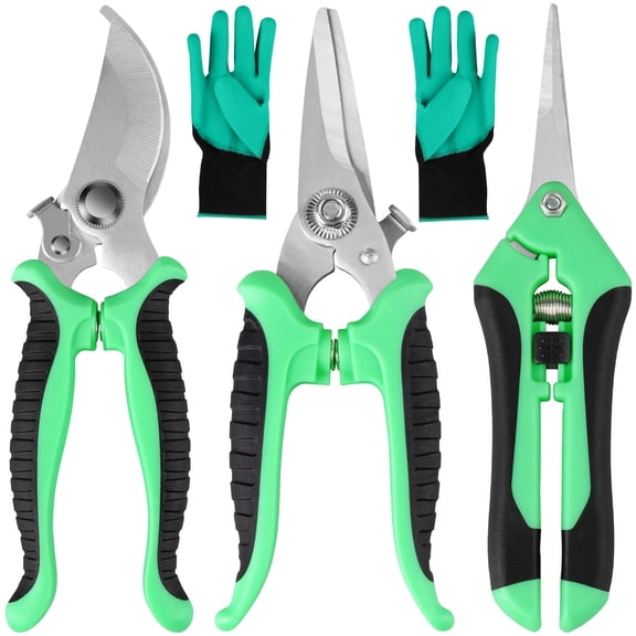 3Pack HopePow Gardening Shears Clippers for Tree Pruning Stainless Steel Cutter Trimmer Kit Handheld Scissors Set with Gloves,Garden Pruning Shears for Pruners Gardening Heavy Duty Garden Tools